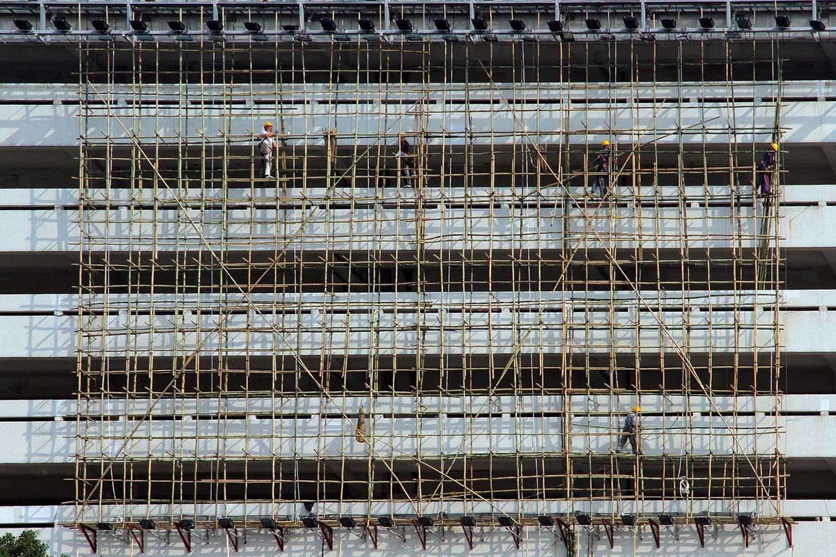 Scaffolding made of timber bamboo