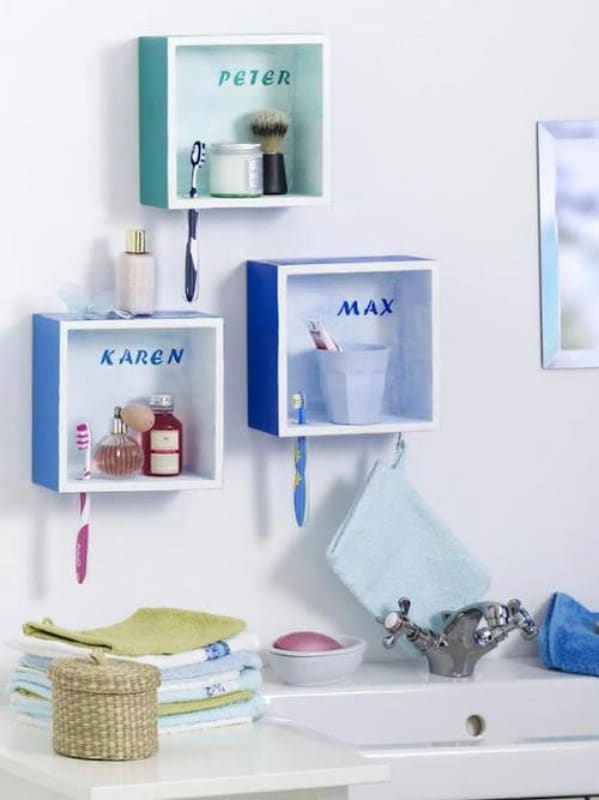 Cute Personalized Bathroom Shelves - 30 Brilliant Bathroom Organization and Storage DIY Solutions