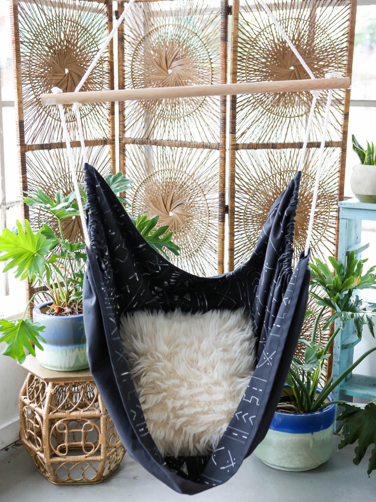 Diy mudcloth hanging swing