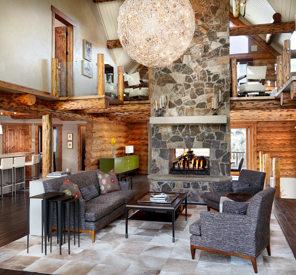 Colorado-log-cabin-great-room-fireplace