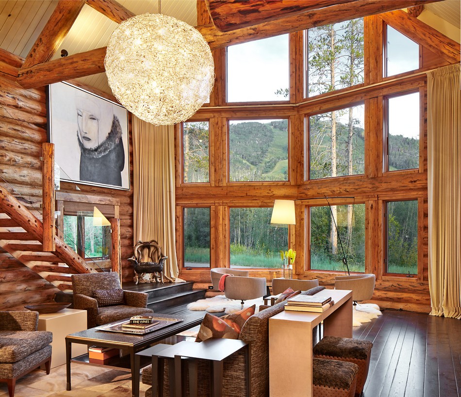 Colorado-log-cabin-great-room-large-windows