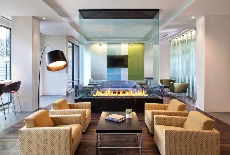 Beautiful and modern wall divider fireplace