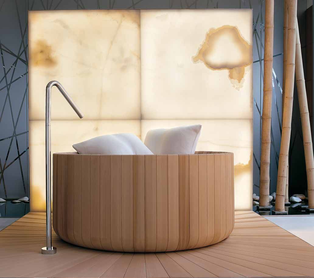 Puntoacqua, an Italian company, has been creating hydromassage tubs, multipurpose cabins, saunas, Turkish baths and relaxation accessories for 25 years. This tub, called "Natural" is made from Canadian Cedar, in Italy.
