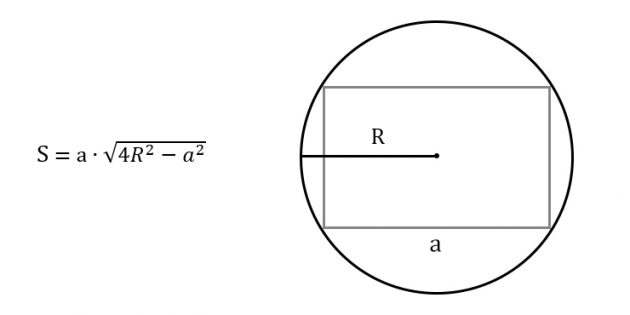 Как найти площадь прямоугольника, зная любую сторону и радиус описанной окружности