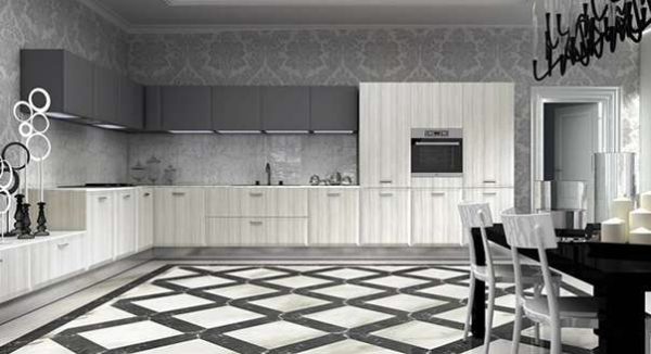 плитка с геометрическим узором на полу кухни