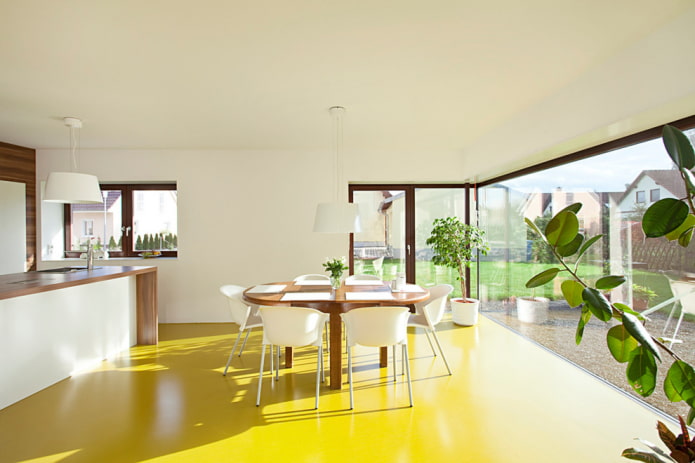 желтый линолеум в интерьере кухни