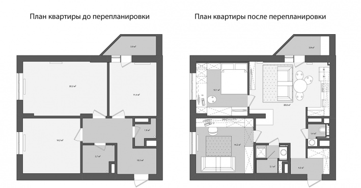 Планировка квартиры до и после