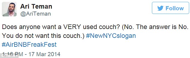 The comedian updated his Twitter followers after discovering the aftermath of the orgy, asking if anyone wanted a couch