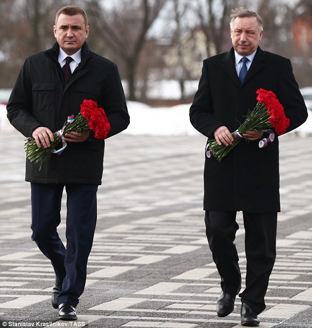 Dyumin (left, with presidential envoy Alexander Beglov) was formerly a bodyguard and Putin’s trusted aide-de-camp while also playing goalkeeper in the Kremlin strongman’s own ice hockey club