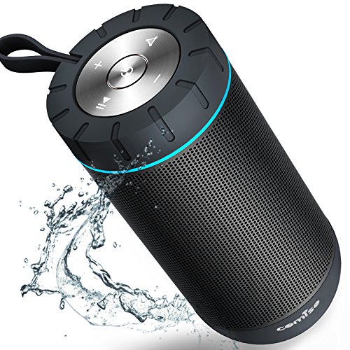 COMISO Waterproof Bluetooth Speakers Outdoor Wireless Portable Speaker with 20 Hours Playtime Superior Sound for Camping, Beach, Sports, Pool Party, Shower (Dark Grey)