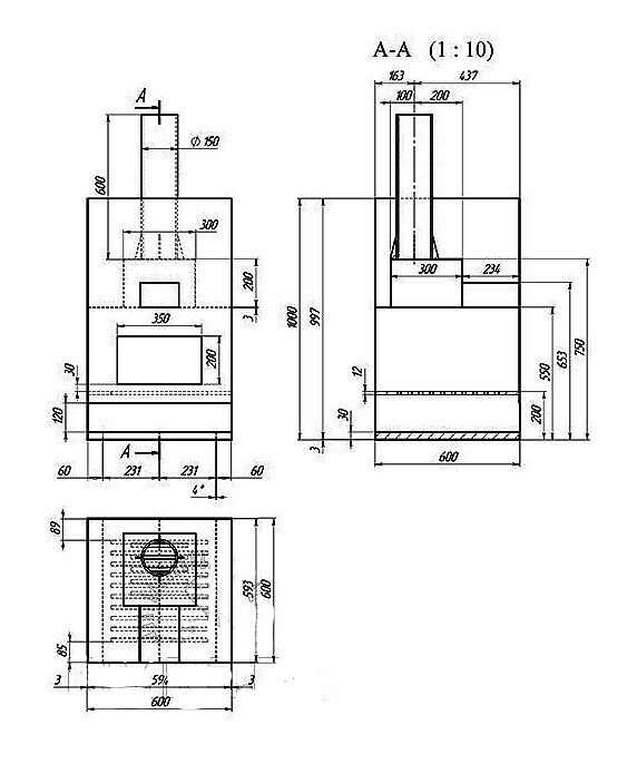 Чертёж металлической печи-каменки