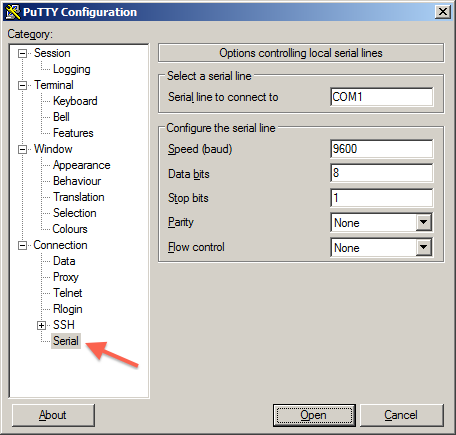 PuTTY Connection Setttings