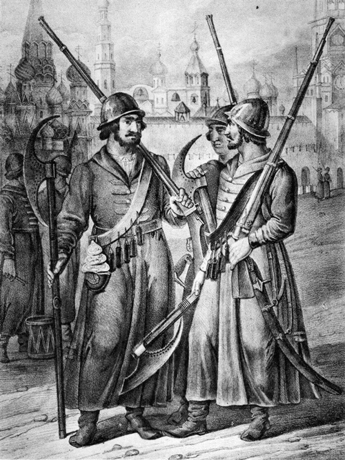 Русские стрельцы XVII века, рисунок из старинной книги. wikimedia