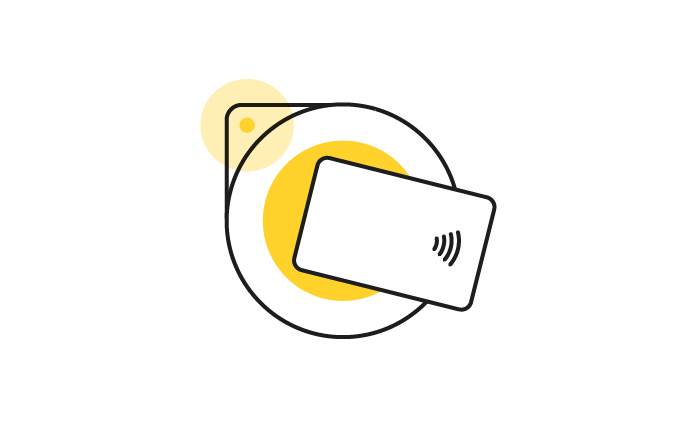 Contactless card over a yellow card reader