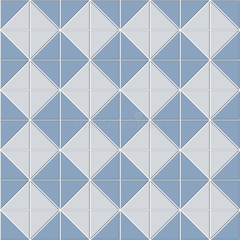 Abstract seamless pattern of blue white ceramic floor tiles. Square shape block consisting of triangle shape. Design geometric. Mosaic texture for the vector illustration