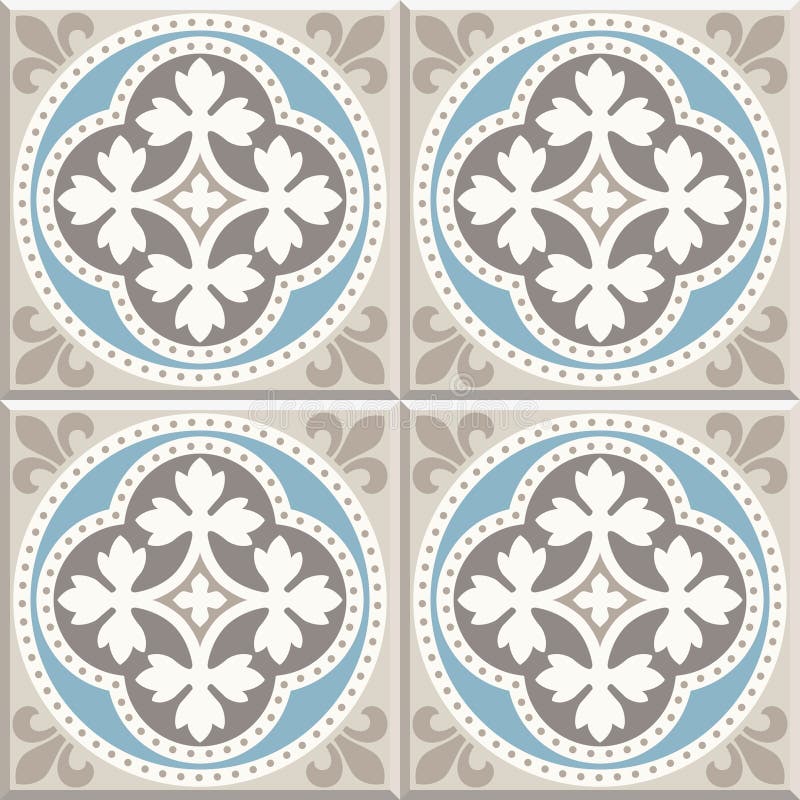 Ancient floor ceramic tiles. Victorian English floor tiling design, seamless vector pattern. Ancient floor ceramic tiles. Quatrefoil roundels with cross fleury royalty free illustration