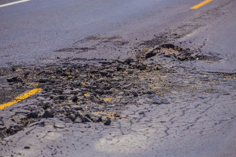 Damage asphalt concrete road stock image