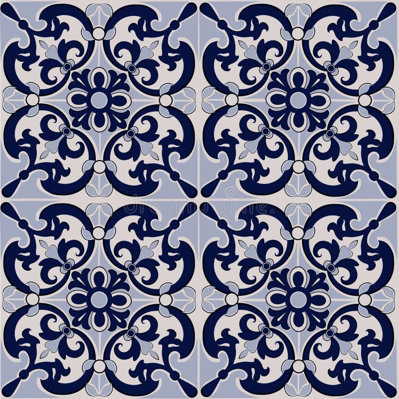 Gorgeous seamless patchwork pattern from dark blue and white tiles, ornaments. Can be used for wallpaper, pattern fills, web page background,surface textures vector illustration