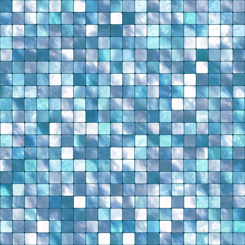 Vector Tile Mosaic Background. Colorful background mosaic design of shiny tile boxes or cubes in blue and white tones. Can be tiled seamlessly. Vector also royalty free illustration