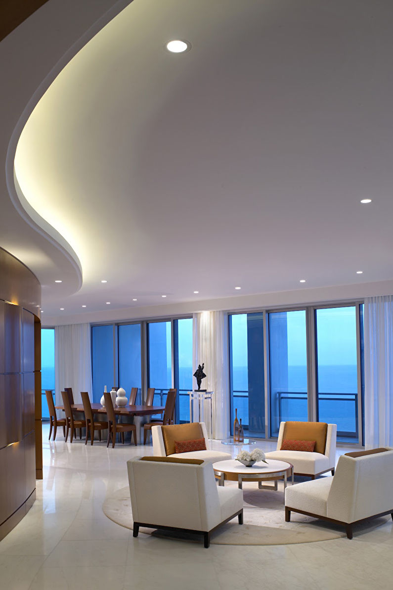 Потолок из гипсокартона в гостиной - Освещение и подсветка