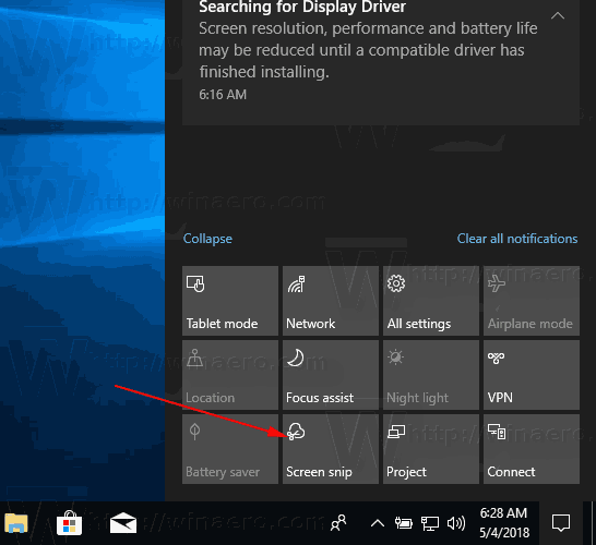 Windows 10 Screen Snip Action Button
