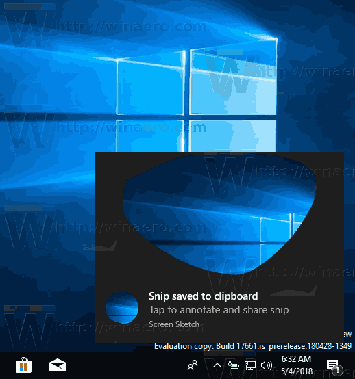 Windows 10 Screen Snip Notification