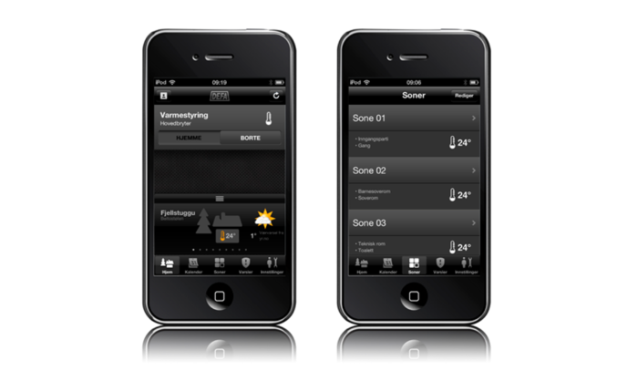 The DEFA link app interface displayed in two Smartphone screens