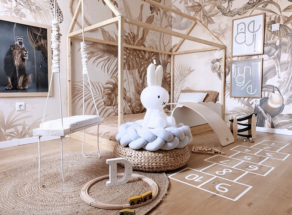 Kids-room-with-kids-indoor-swing-and-DIY-house-frame-bed-House-Tours-Valentina