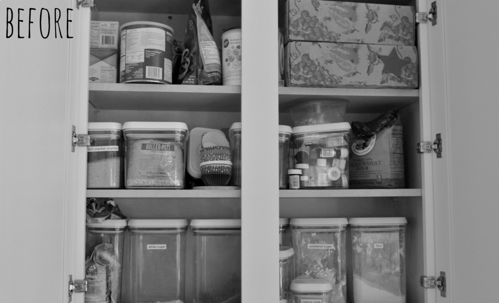 This is what our pantry looked like before we went through this easy kitchen organizing plan.
