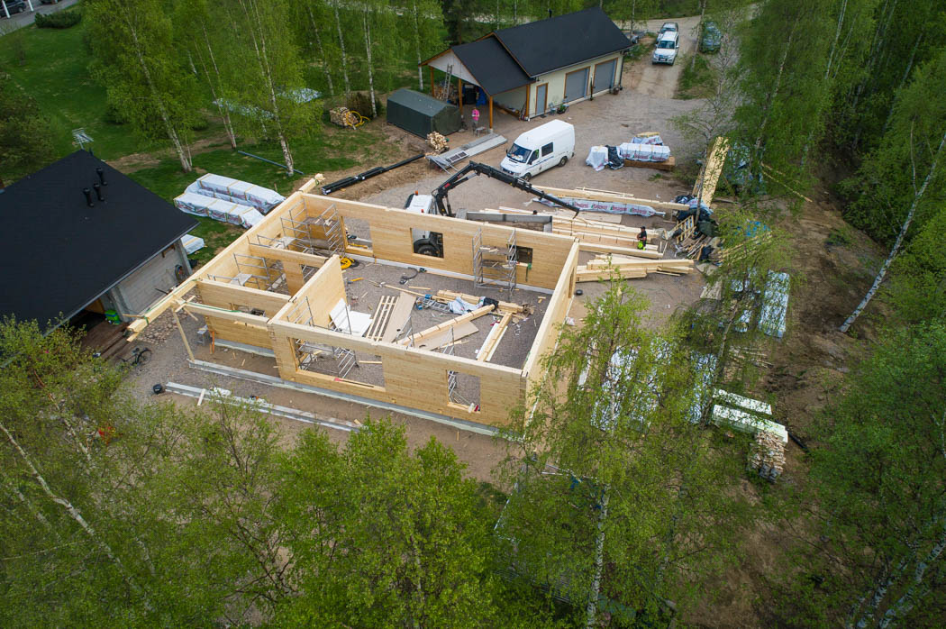 Modern log house construction site in the middle of the city of Rovaniemi