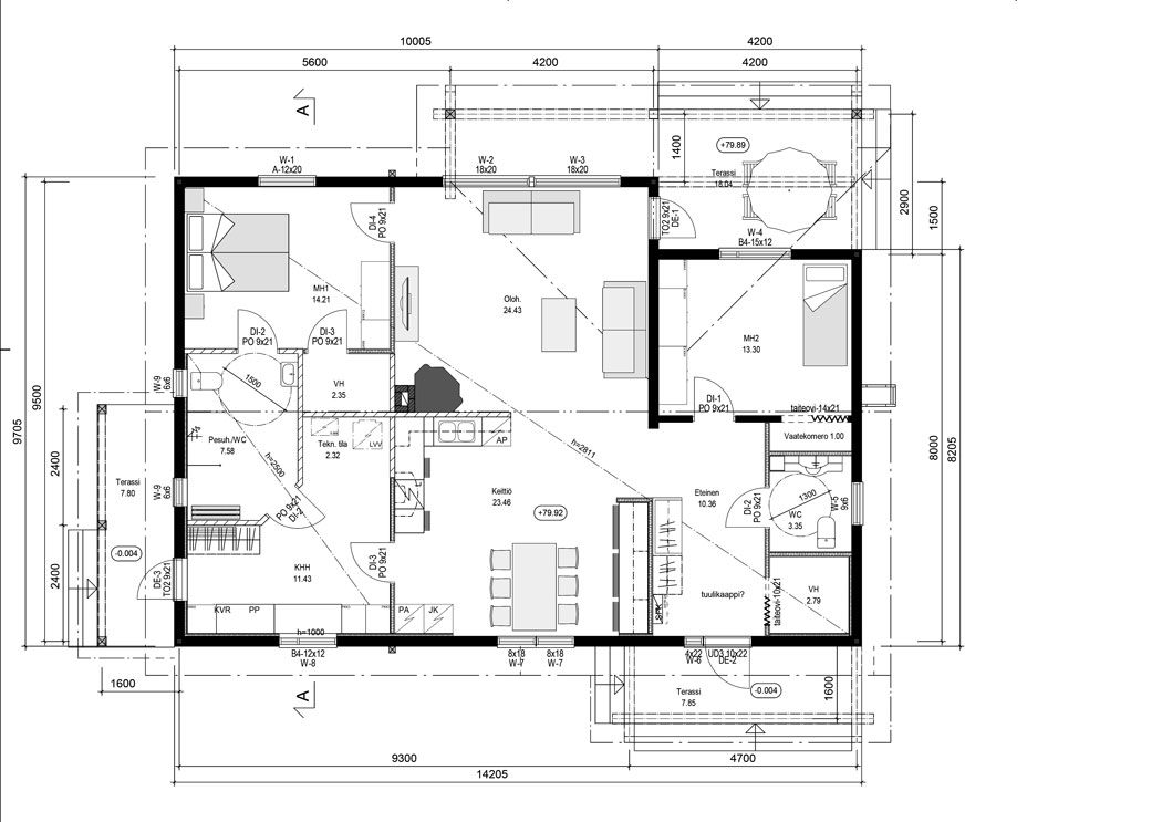 Floor plan of the cosy wooden cottage by Rovaniemi Log House.